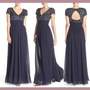 NWT JS Collections Embellished Chiffon Gown Navy Blue [SZ‎ 2 ]